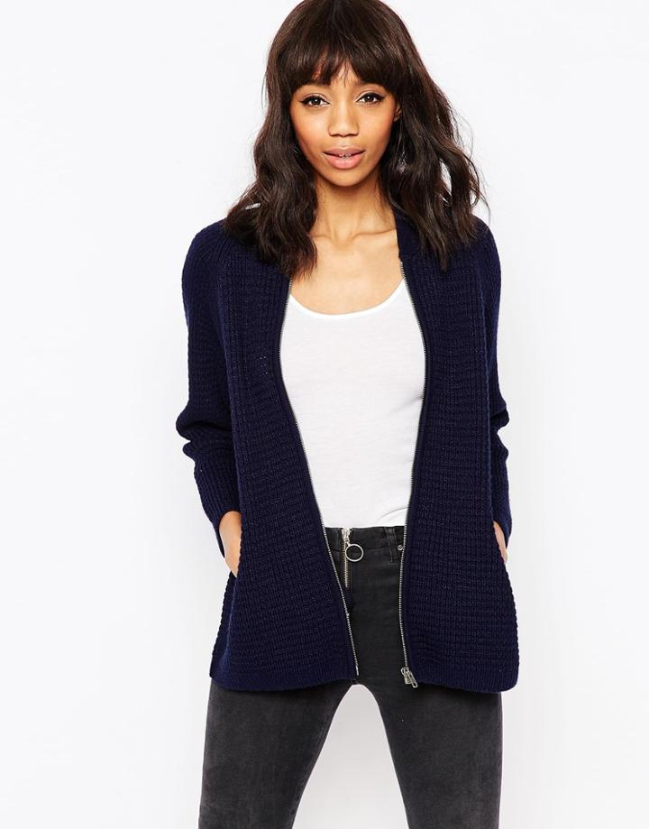 Asos Bomber In Knit Stitch - Navy