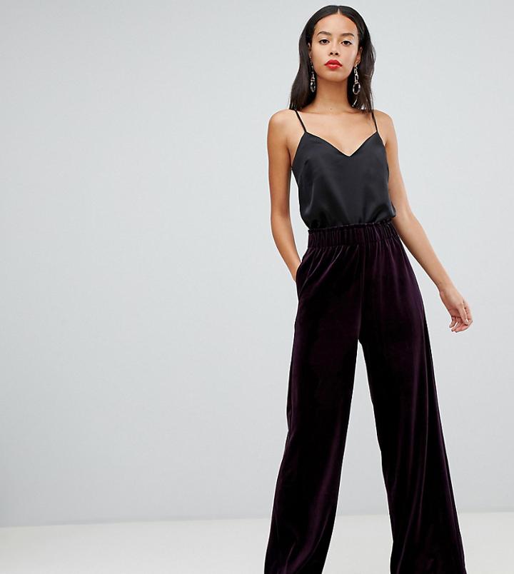 Y.a.s Tall High Waisted Velvet Cropped Pants-purple