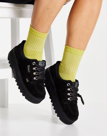 Kickers Kick Lo Cosmic Chunky Shoes In Black Suede