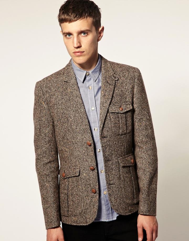 Asos Slim Fit Tweed Hunting Blazer - Brown