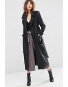 Asos Midi Coat With Tie Belt - Gray