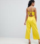 Fashion Union Petite Cami Jumpsuit With Tie Back In Satin - Yellow