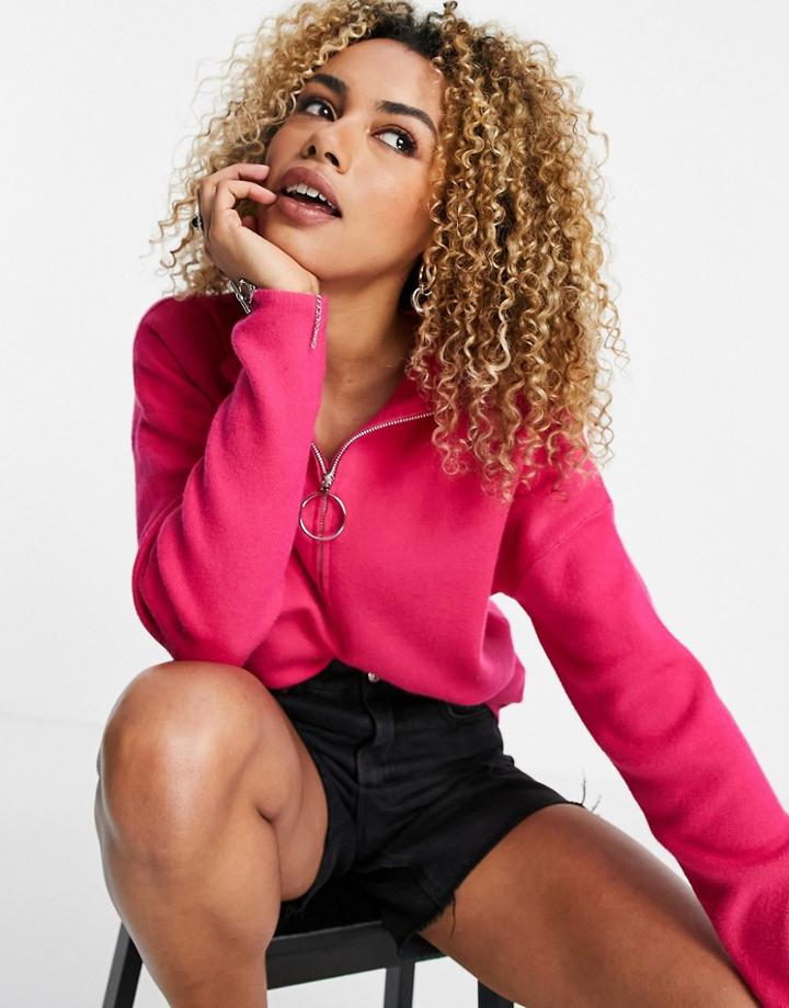 Vila 3/4 Zip Sweater In Pink