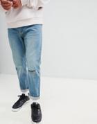 Bellfield Carrot Fit Jeans With Knee Rip - Blue