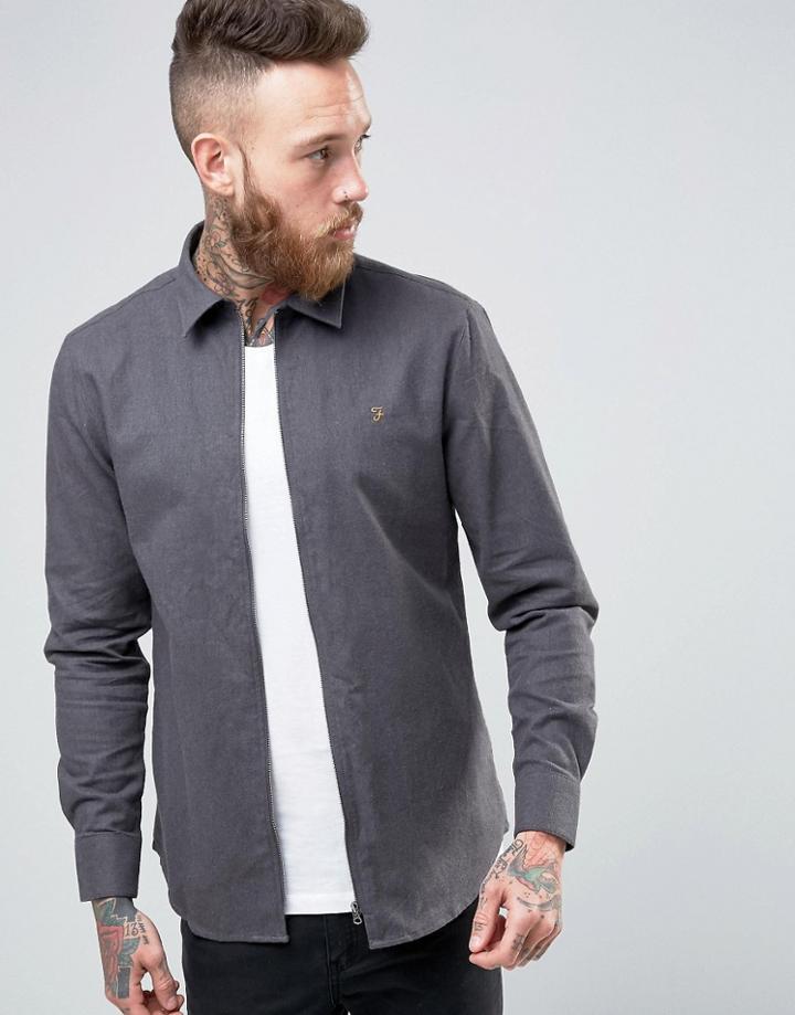 Farah Zipthru Hopsack Shirt Regular Fit In Gray - Gray