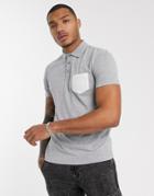 Asos Design Polo Shirt With Contrast Pocket In Gray Marl