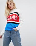 Daisy Street Sweater With Dreamer Design In Color Block Knit - Multi
