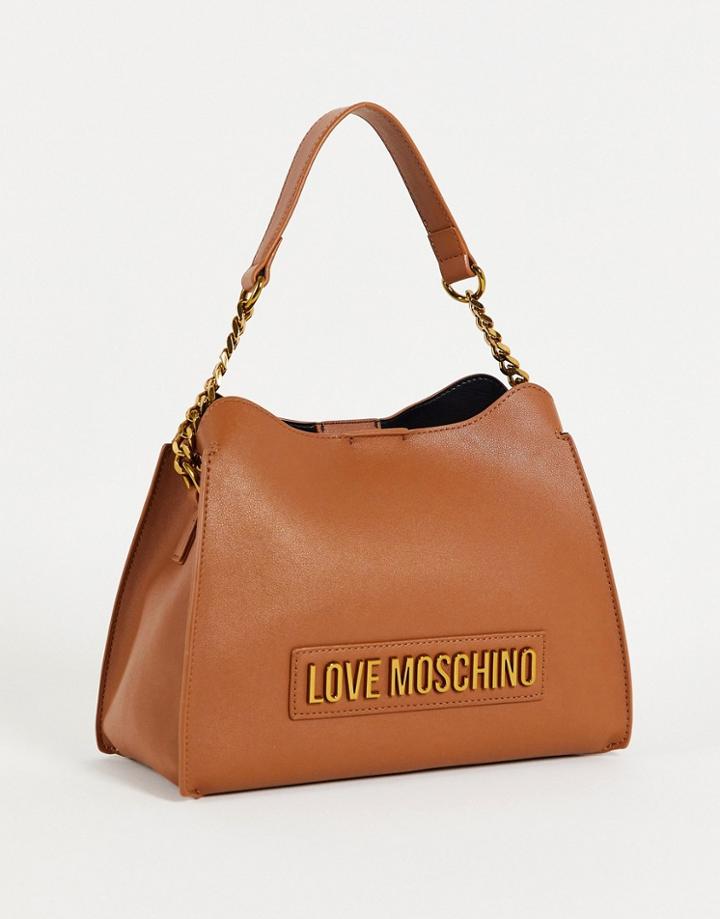 Love Moschino Logo Shoulder Bag In Tan-brown
