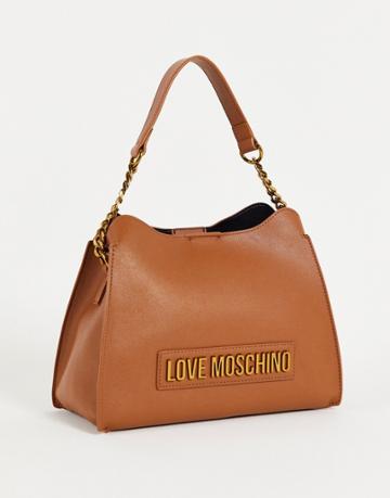 Love Moschino Logo Shoulder Bag In Tan-brown