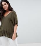 Asos Design Curve Ruffle Hem T-shirt In Crinkle - Green