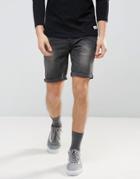 Asos Denim Shorts In Skinny With Abrasions Washed Black - Black