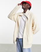 Topman Extreme Oversize Knitted Cardigan With Pockets In Stone-neutral
