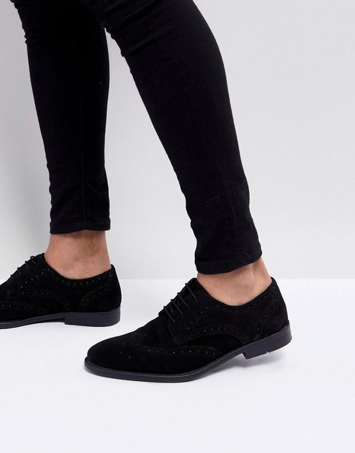 Asos Design Derby Brogue Shoes In Black Suede