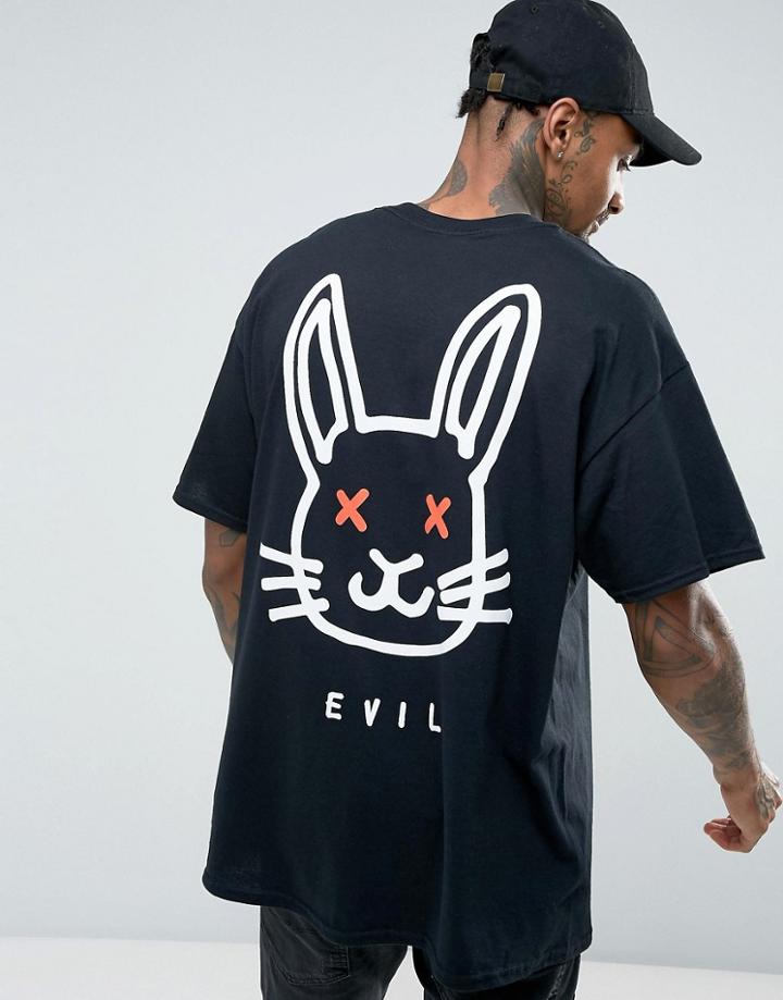 New Love Club Evil Bunny Back Print T-shirt In Oversized Fit - Black