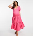 Missguided Maternity Tiered Smock Dress In Fuschia-pink