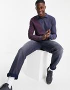 Asos Design Long Sleeve Polo Shirt In Burgundy Color Block-purple