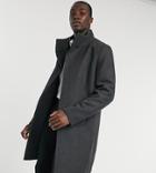 Asos Design Tall Wool Mix Overcoat With Funnel Neck In Charcoal-black