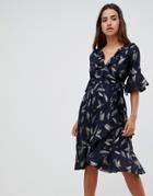 Closet London Wrap Ruffle Sleeve Dress-navy