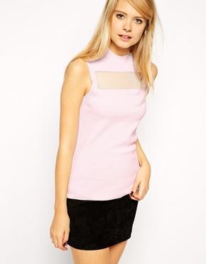 Asos Knitted Tank With Sheer Insert - Pale Pink