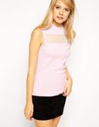 Asos Knitted Tank With Sheer Insert - Pale Pink