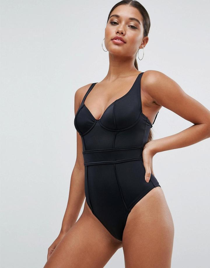 Asos Paneled Underwired Swimsuit - Black