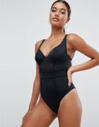 Asos Paneled Underwired Swimsuit - Black