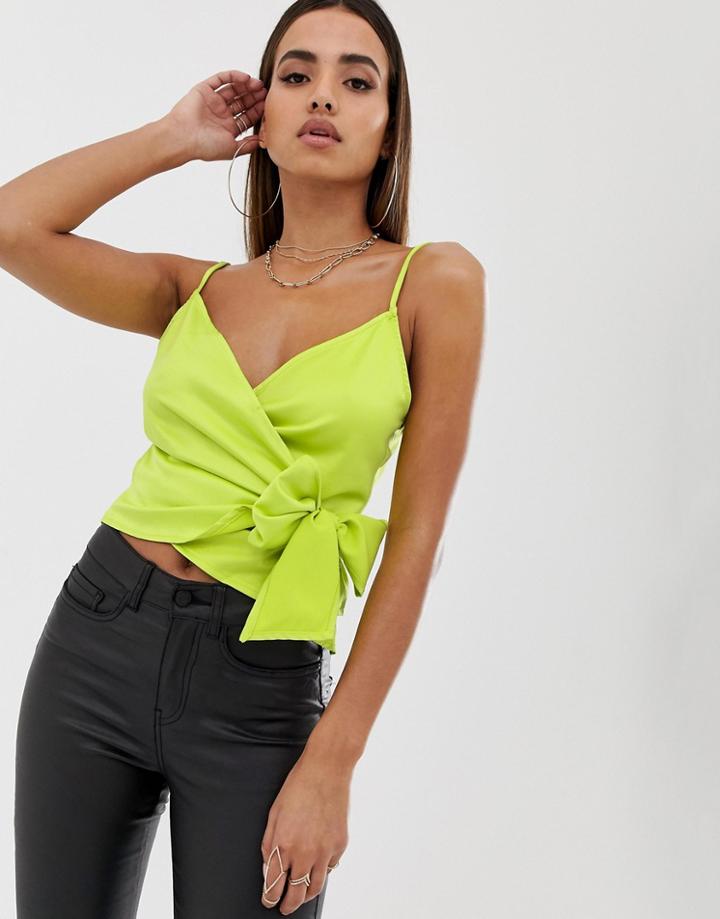 Parallel Lines Satin Tie Front Cami Top-green