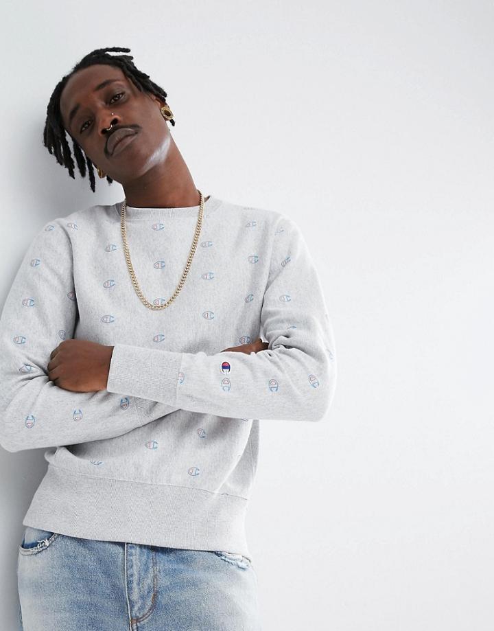 Champion Sweatshirt With All Over Logo Print In Gray - Gray
