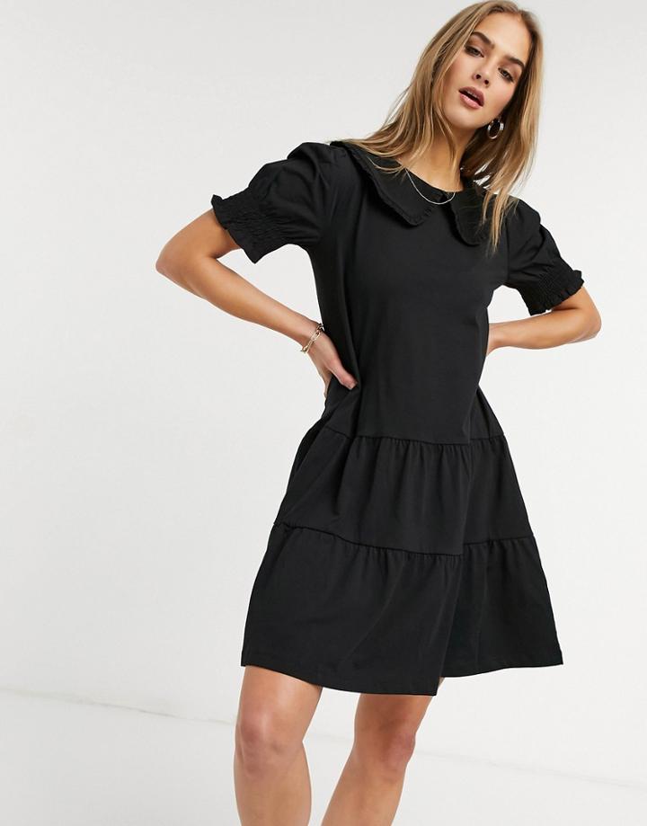 Warehouse Collared T-shirt Dress In Black