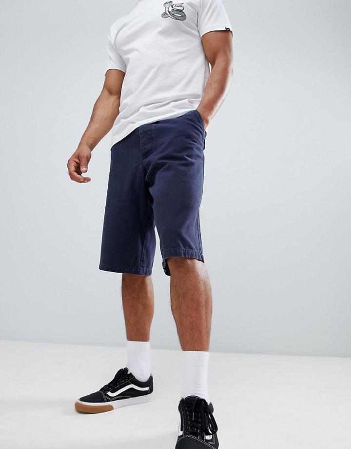 Asos Design Skater Longer Length Shorts In Washed Navy Canvas - Navy