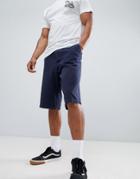 Asos Design Skater Longer Length Shorts In Washed Navy Canvas - Navy