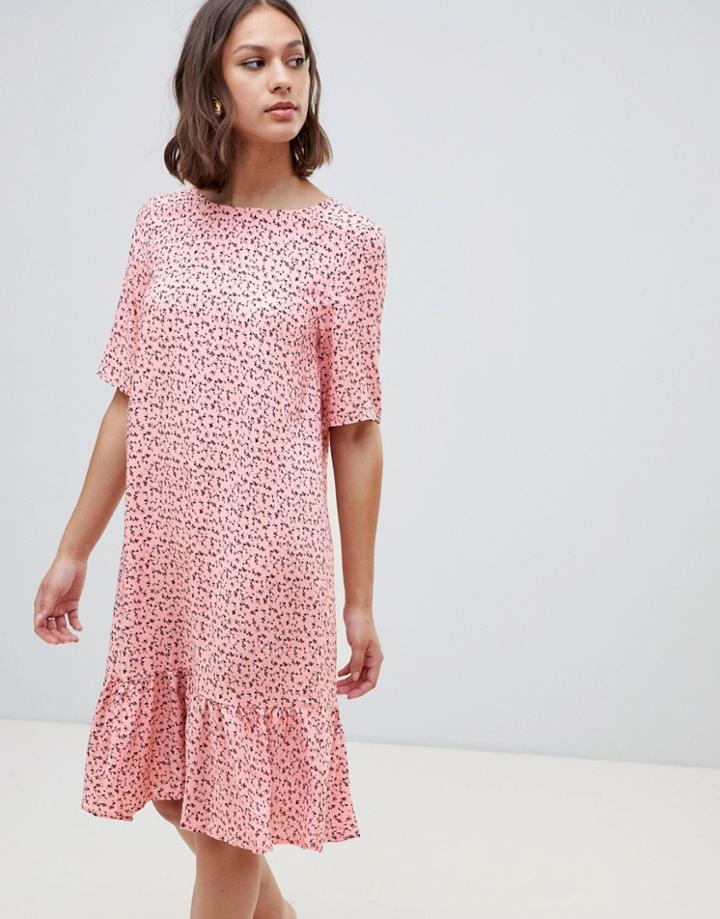 Ichi Printed Drop Waist Dress-pink