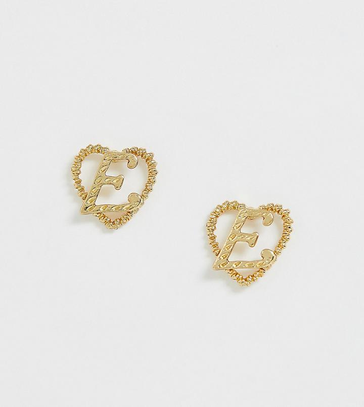 Reclaimed Vintage Inspired Gold Plated E Initial Earrings - Gold