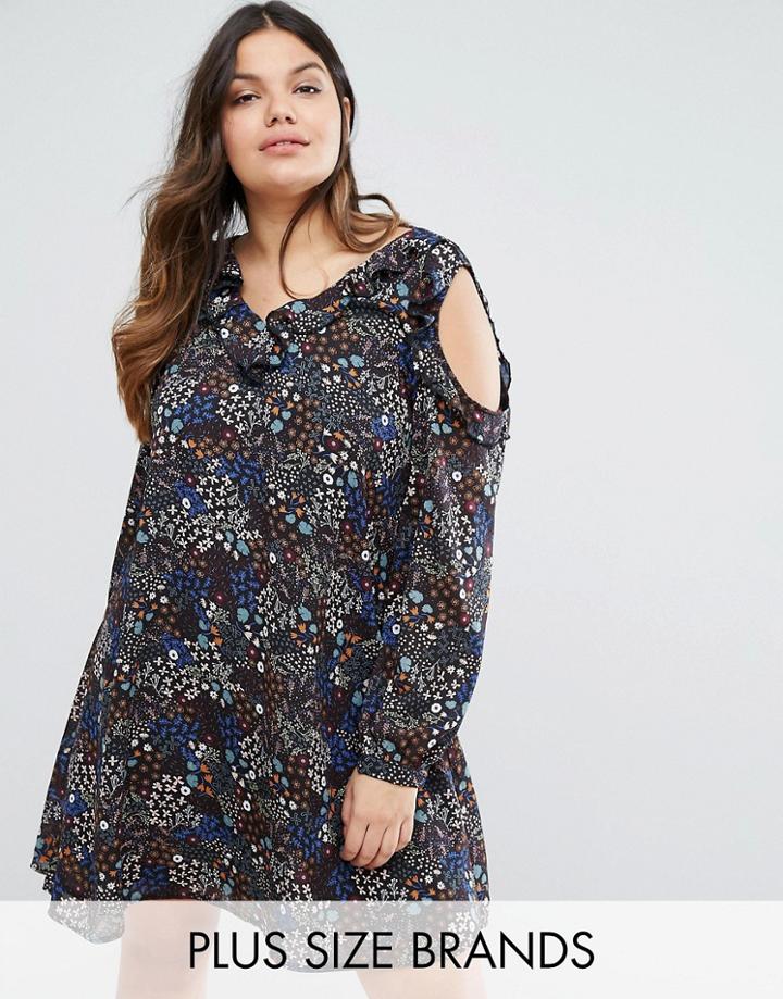 Alice & You Ruffle Cold Shoulder Shift Dress - Black