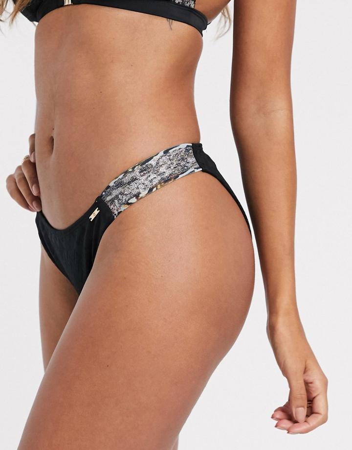 River Island Chevron Tape Bikini Bottoms In Black