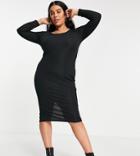 Yours Ribbed Body-conscious Midi Dress In Black