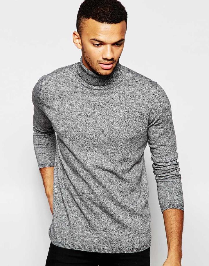 Jack & Jones Premium Roll Neck Sweater In Twisted Yarn - Black