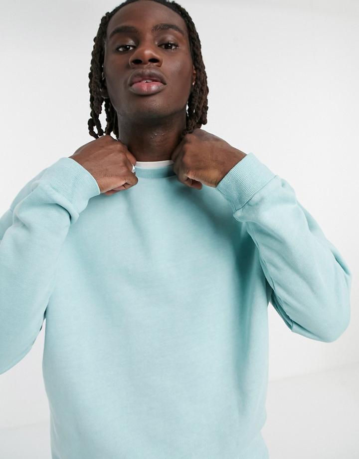 Asos Design Oversized Sweatshirt In Washed Blue-green