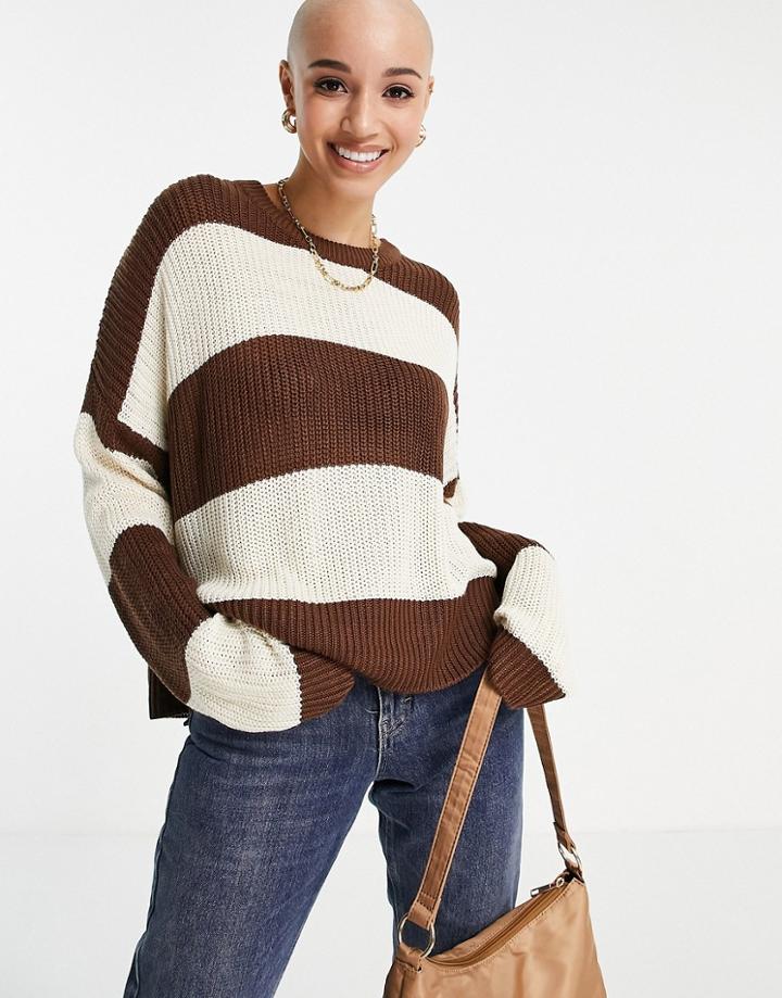Stradvarius Stripe Sweater In Brown And Cream-multi