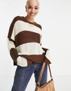 Stradvarius Stripe Sweater In Brown And Cream-multi