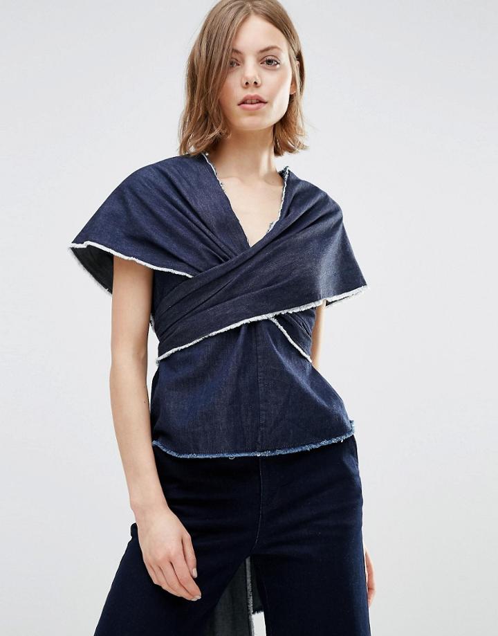 Waven Sanna Wrap Around Denim Top - Blue