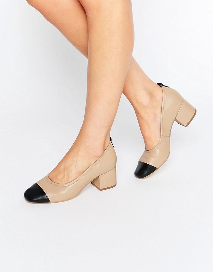 Asos Orbit Premium Leather Mid Heels - Beige