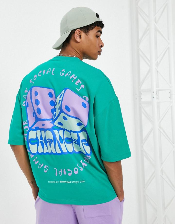Asos Daysocial Oversized Heavyweight T-shirt With Large Dice Graphic Print In Green - Part Of A Set