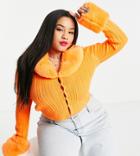 Collusion Plus Fur Trim Cardigan In Bright Orange-green