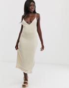 Asos Design Marl Midi Dress With Tassel Hem - Beige