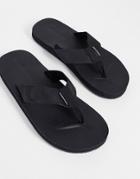 Jack & Jones Leather Flip Flops In Black