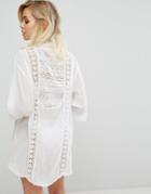 Pia Rossini Cotton Kimono Style With Crochet And Lace Inserts - White