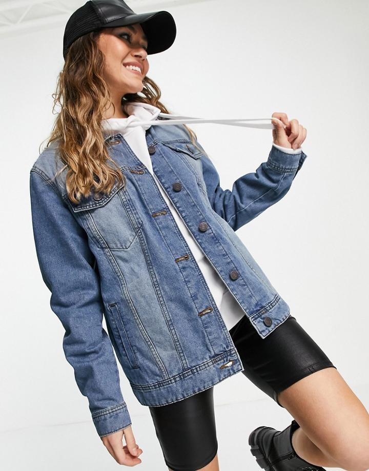 Noisy May Oversized Denim Jacket In Medium Blue Wash-blues
