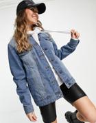 Noisy May Oversized Denim Jacket In Medium Blue Wash-blues