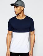 Asos Muscle T-shirt With Contrast Yoke In White/navy